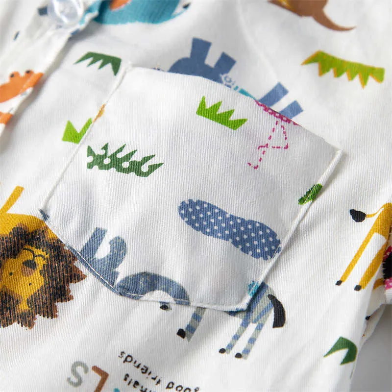 2 Pieces Set Baby Boys Dressy Birthday Party Animals Cartoon Bow Print Rompers And Solid Color Jumpsuits Wholesale 211109534
