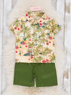Green Tropical Vacay Button Up Outfit